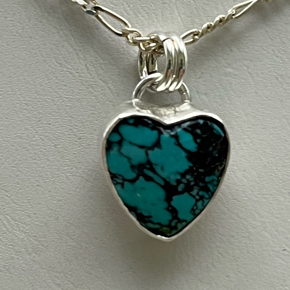 Sterling Silver Necklace with Turquoise Heart Pendant - Picture 2 of 4
